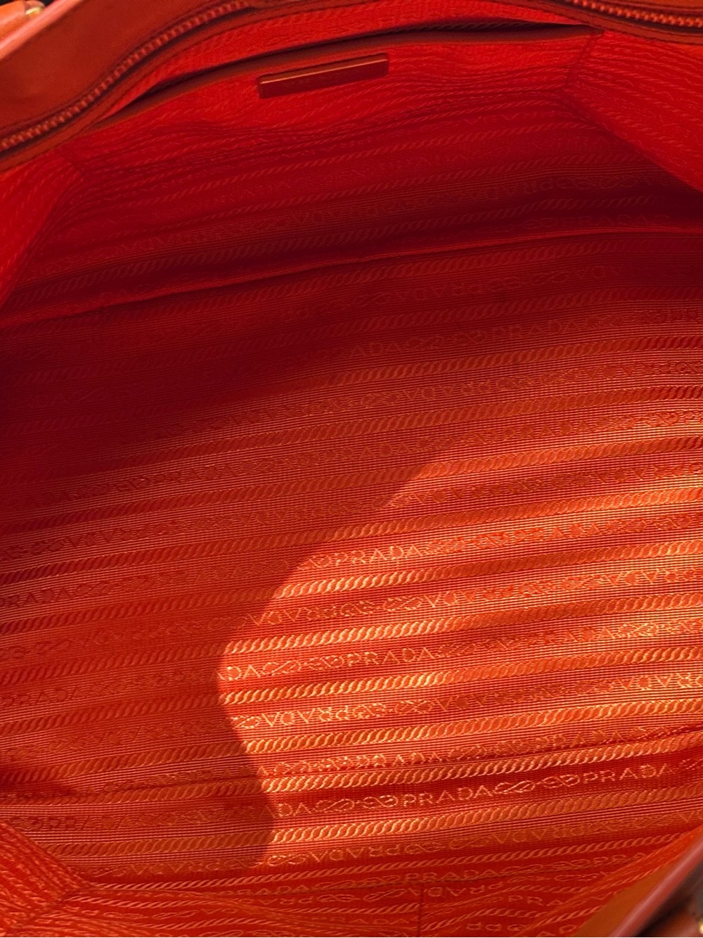 PRADA Saffiano Lux Leather Tote Bag in Papaya Orange - Picture 9 of 12